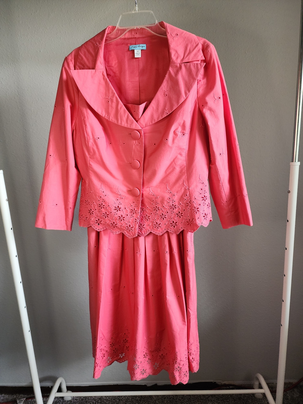 Suzi Chin for Maggy Boutique Coral Pink Eyelet Two-Piece Dress Set